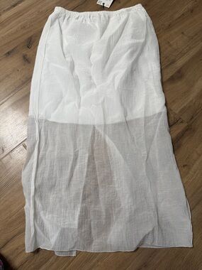 Zara White Semi-Sheer Midi Skirt